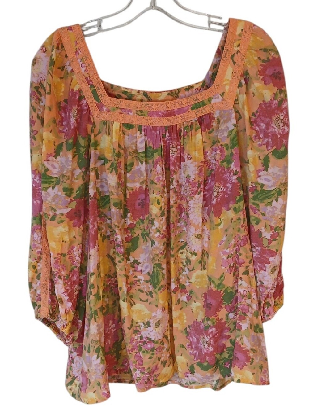 LC Lauren Conrad Floral Peasant Blouse Size Large